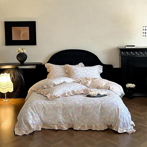 Miniatura 218 de Juego de funda de edredón floral tamaño individual, de algodón suave, 3 piezas, transpirable, con estampado de flores, estilo Shabby Chic, para B