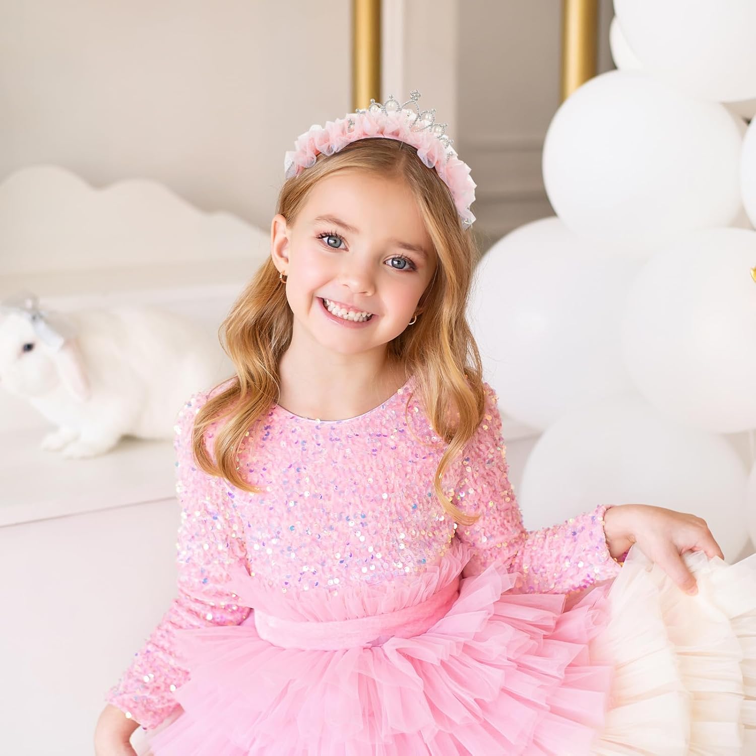 Yolev Princess Crown, Tiara Headband, Princess Tiara for Girls, Cute Pink Fairy Crown, Girl's Party Decorations Head Bands