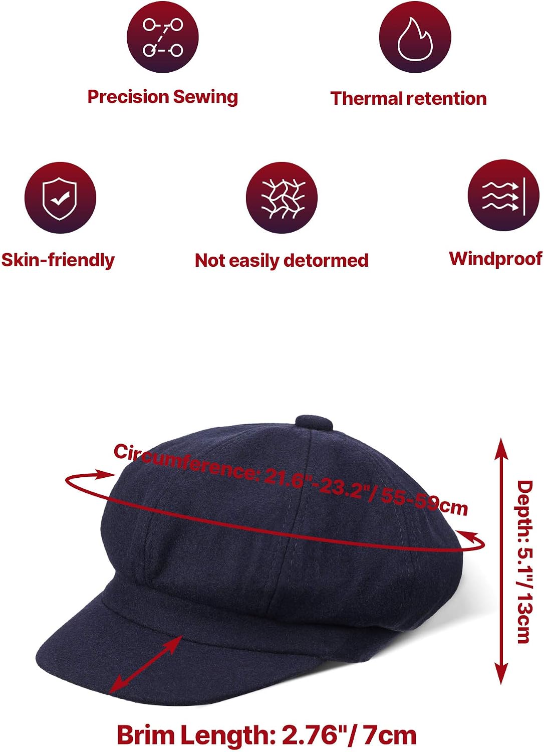 3 Pcs Women Newsboy Cap Adjustable Winter Warm Hats Visor Beret Soft Wool Fashion Vintage Hat Octagonal Cap