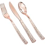 Supernal 180pcs Rose Gold Plastic Silverware Heavy Duty Plastic Forks and Spoons, Rose Gold Disposable Silverware Sets Include 60 Forks, 60 Knives and 60 Spoons Suitable for Wedding, Party, Birthday