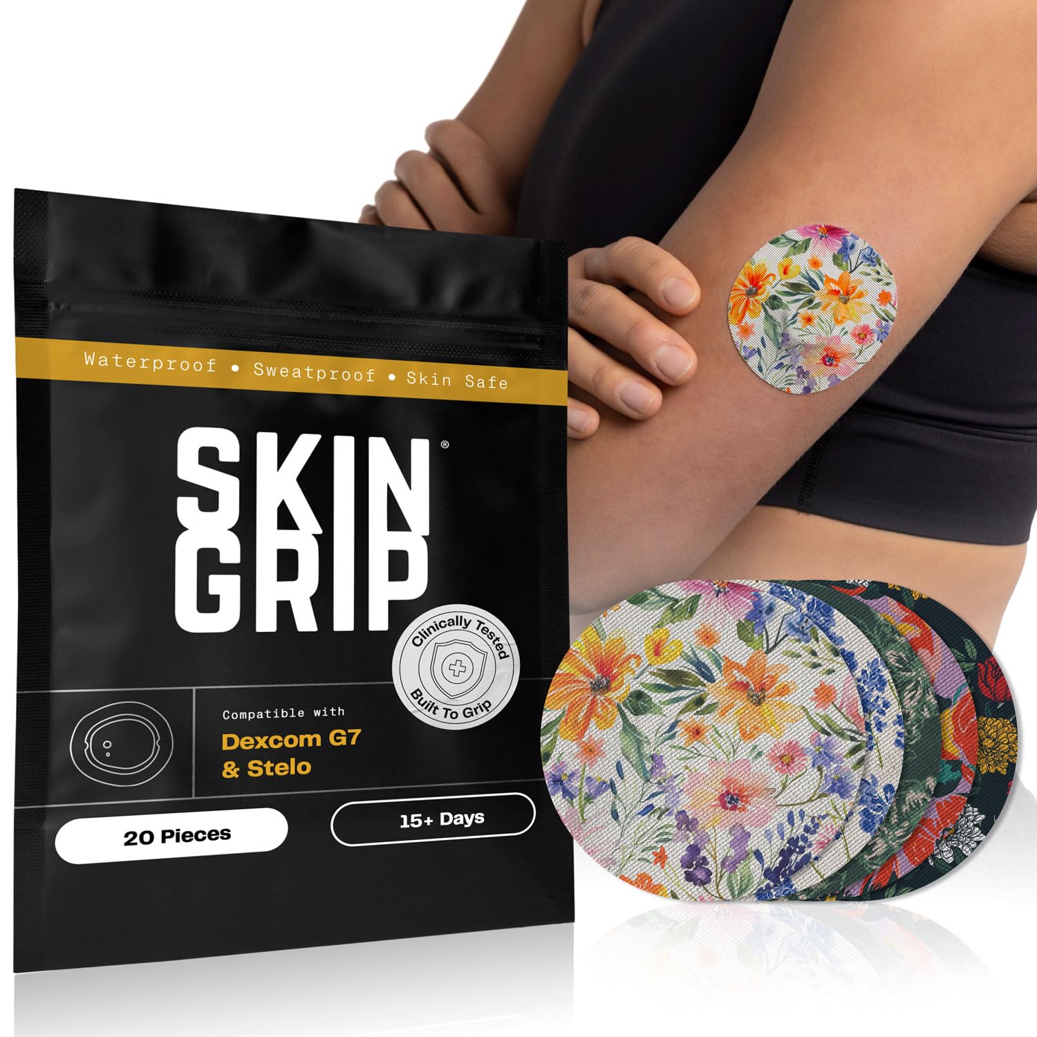 Skin Grip Toppe adesive per Dexcom G7 & Stelo CGM, copertura impermeabile e a prova di sudore per sensore di monitoraggio continuo del glucosio, rimane al sicuro per 10-15 giorni, confezione da 10