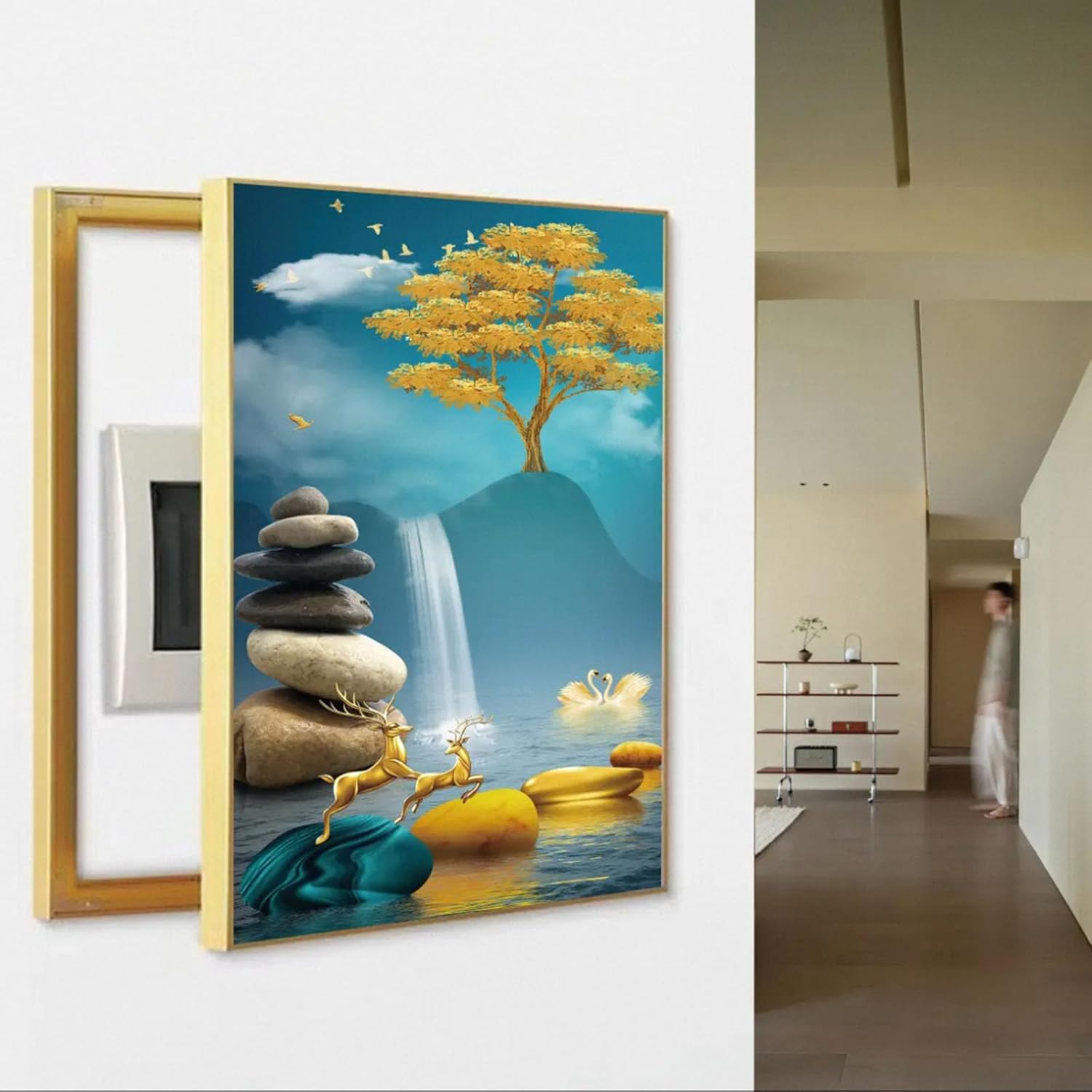 ヒューズボックスカバー、電気メーターボックス装飾塗装電気パネルカバーアルミフレーム配電ボックス隠す回路ブレーカーパネルヒューズボック