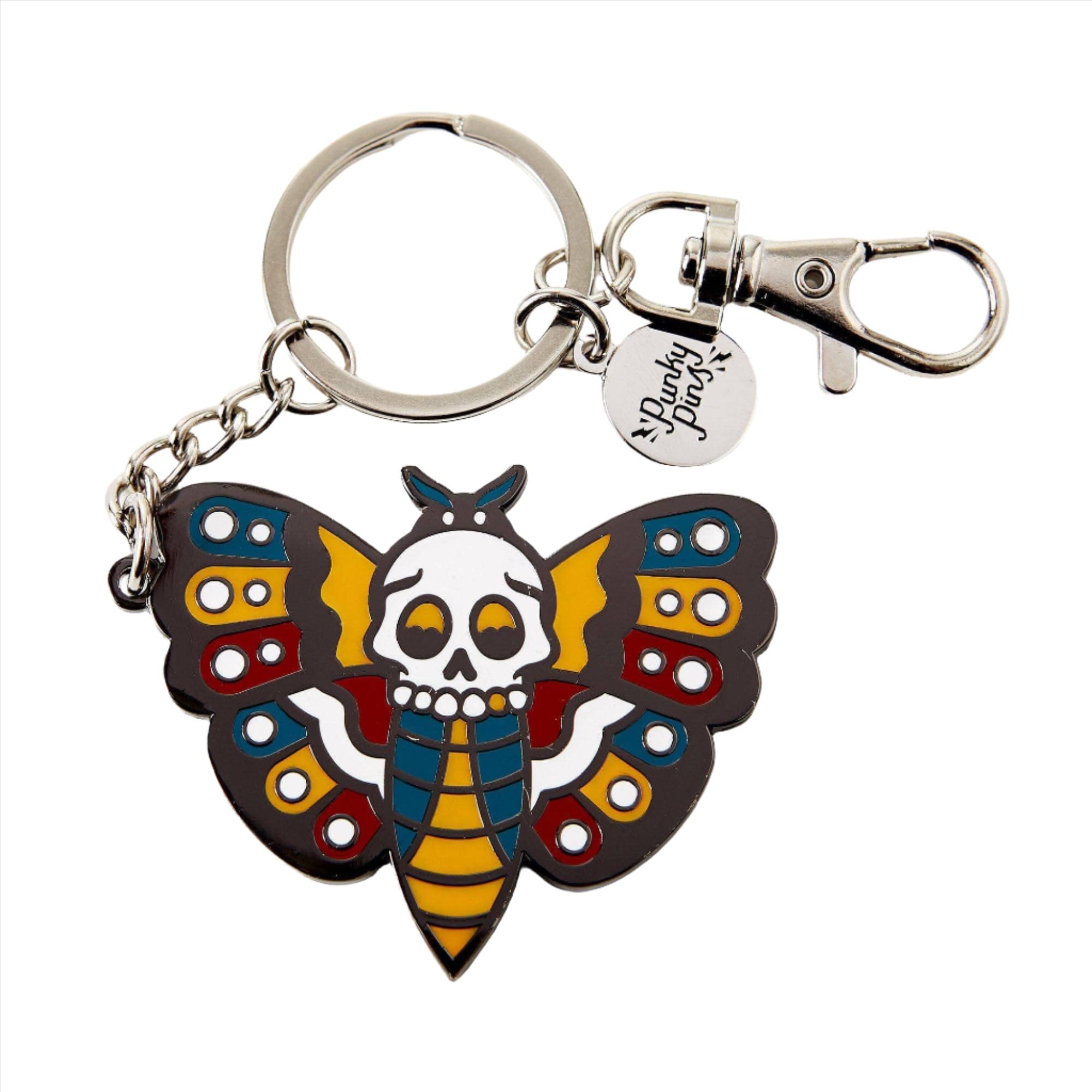 Punky Pins Unisex Black Death Head Moth Tattoo Enamel Keyring, Nickel-Plated, 55Mm X 47.4Mm