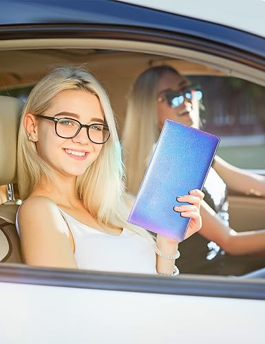 Vista 23 de Mymazn Soporte para registro y seguro de automóvil, organizador de cuero sintético con cierre magnético, soporte para documentos de automóvil