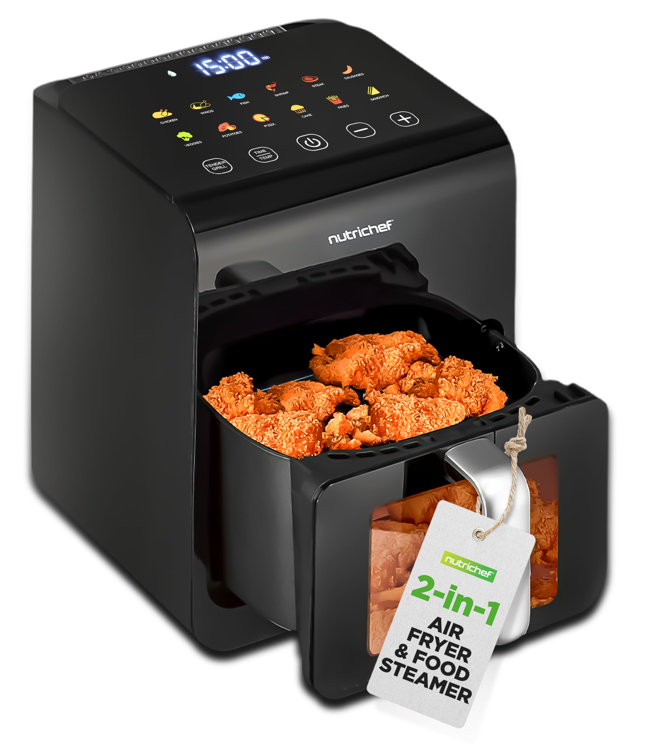 NutriChef 6 Liter Electric Air Fryer & Food Steamer Function