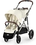Cybex Gazelle S 2 Poussette – Poussette double modulaire pour bébé et tout-petit, comprend panier détachable, 20+ Configurations, Plier plat pour un stockage facile - Cadre amande beige/taupe