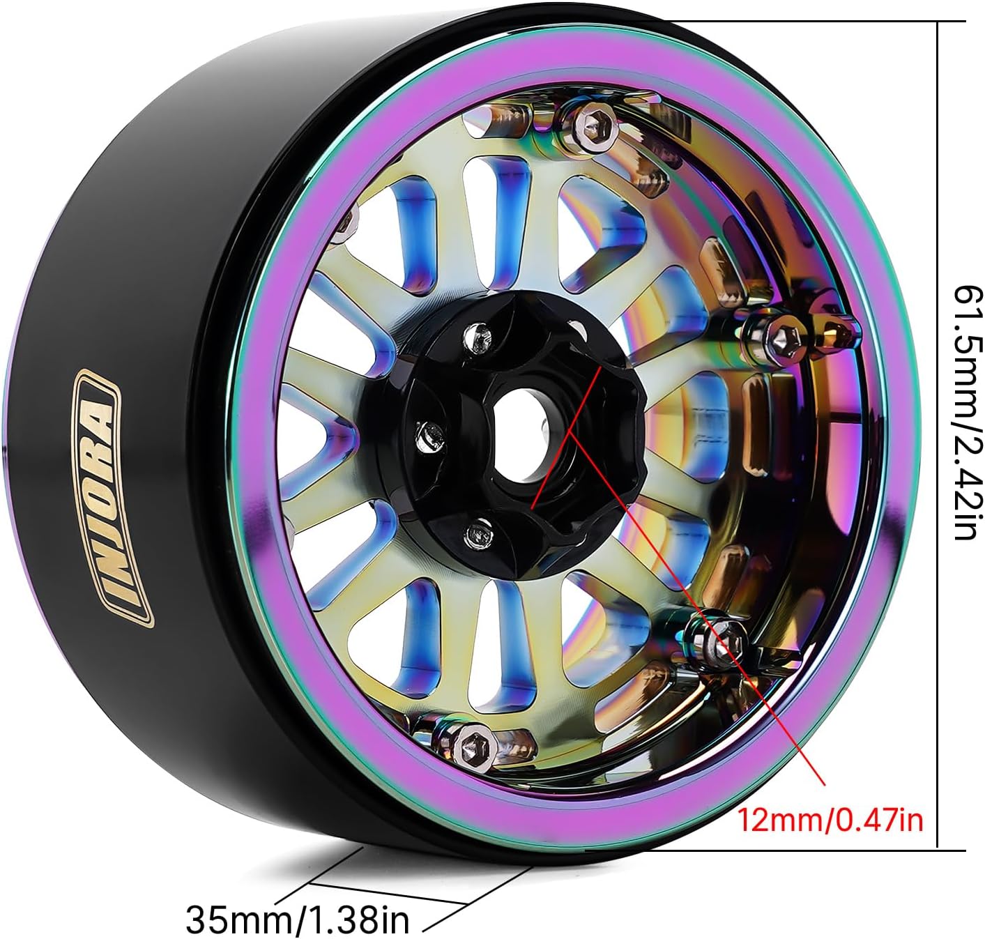 INJORA 2.2" Brass & Aluminum Beadlock Wheel -10mm Offset Rim for SCX10 TRX4 1/10 RC Crawler Upgrade
