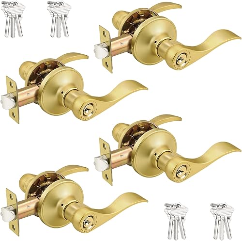 Miniatura 22 de Probrico Manijas de puerta de entrada de color negro mate con diferentes llaves, manijas de puerta de estilo ondulado para puertas interiores