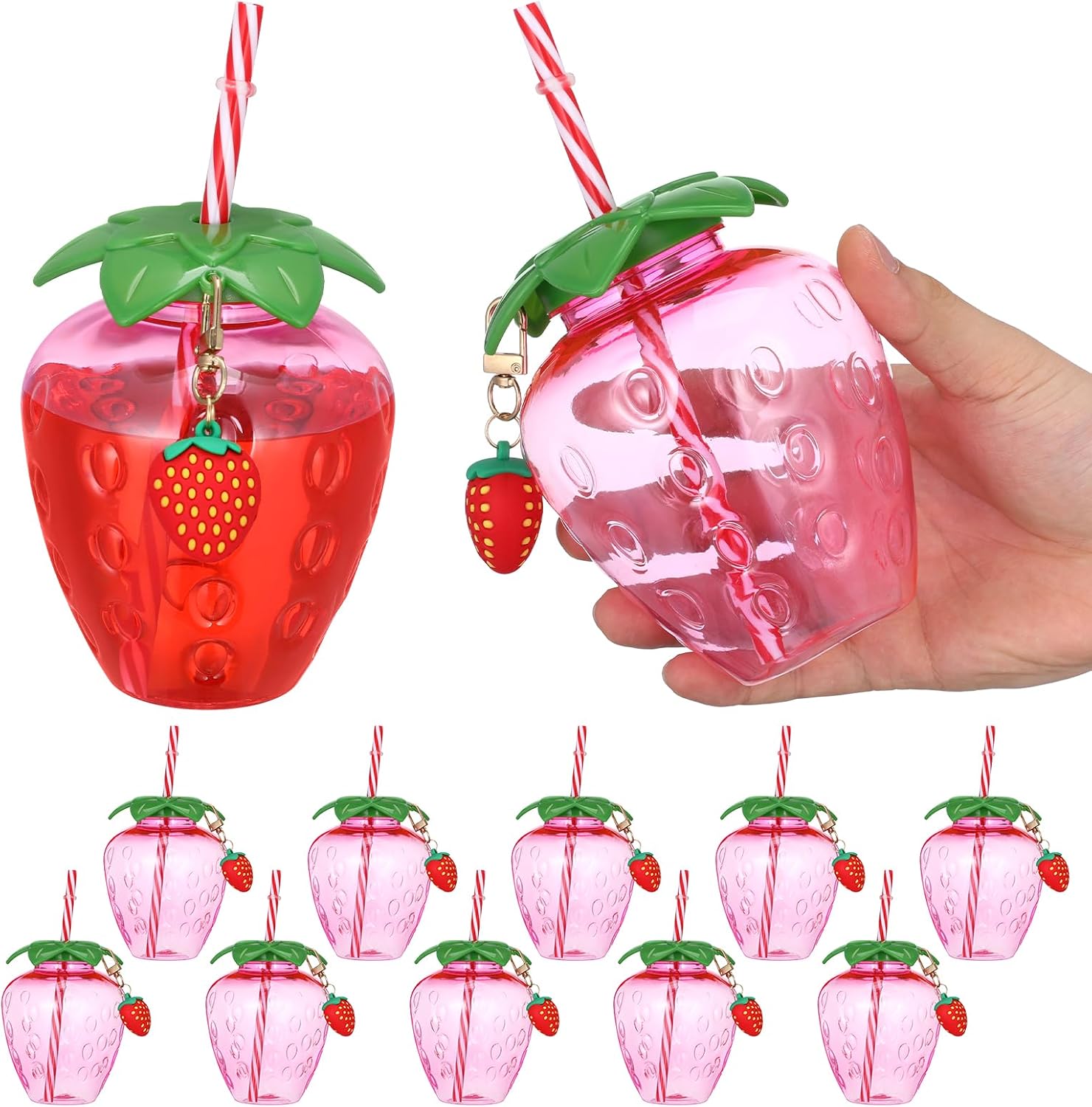 Ciieeo Strawberry Cups with Straws 12 Pcs Kids Drinkware Set Adorable Fruit Tumbler Cups for Parties Hawaiian Theme Pool Birthday Events 11.22 Inch