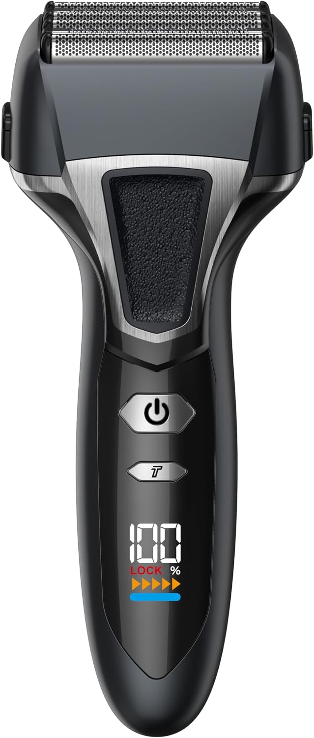 VTT Professional 6-Blade Electric Razor for Men, High-Speed Foil Shaver with Pop-up Trimmer, 9000 RPM Powerful Motor & Smart LED Display, IPX6 Waterproof Wet/Dry Men’s Shaver with Travel Lock