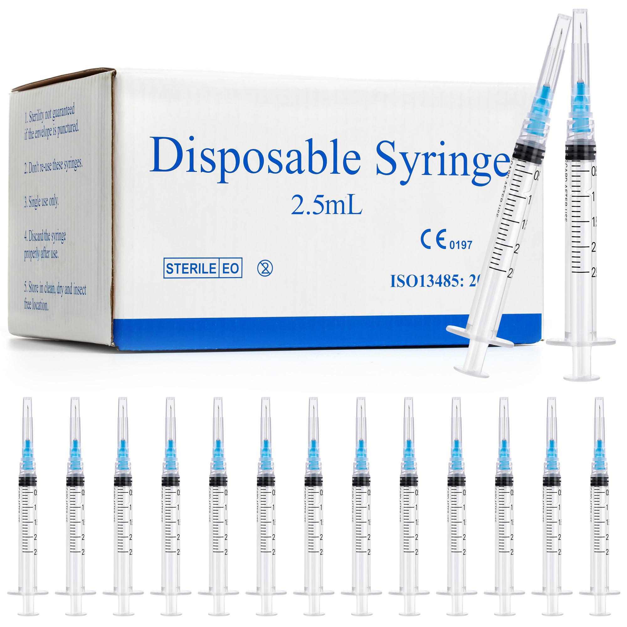 100 Pack 2.5ml Syringes with Needle - 25G 1 inch Disposable 2.5cc Luer Lock Syringe for Scientific Lab Use, Sterile Individually Wrapped — Amazon image 10