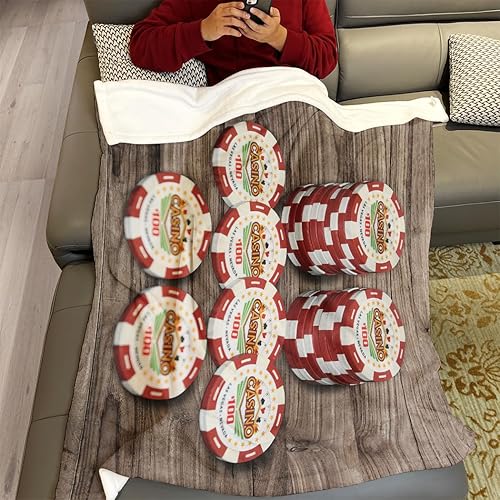 Miniatura 4 de SXCHEN Vegas Casino Chips - Manta para sofá de 60 x 80 pulgadas, 100 mantas peludas de Super Poker Chip Dollar 100 mantas de grano de madera de felpa