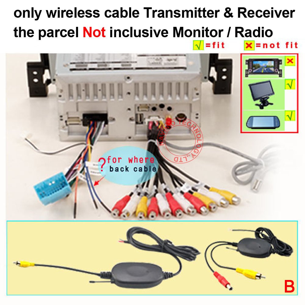 2.4GHz Wireless Video Rückfahrkamera RCA Video Sender Empfänger Kit für Auto Rückfahrkamera Monitor Empfänger Cam DVD GPS Autoradio Player Modul Adapte Trigger (Drahtlos B)
