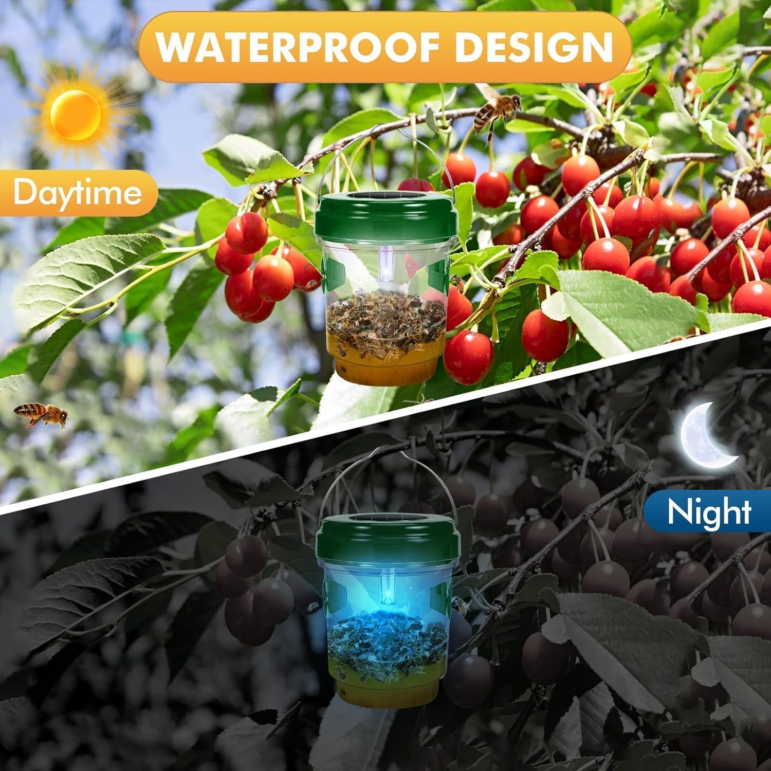 Wasp Traps for Hunting Wasps, Bees, Hornets, Insects, Yellow Jacket Traps, Wasp Trap Catcher, Reusable Solar Powered Hanging for Outdoor, 3 Packs