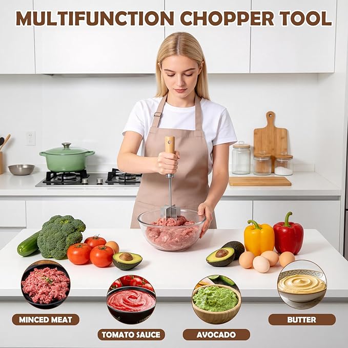 Picadora de Carne de Acero Inoxidable con Mango de Madera miniatura 5