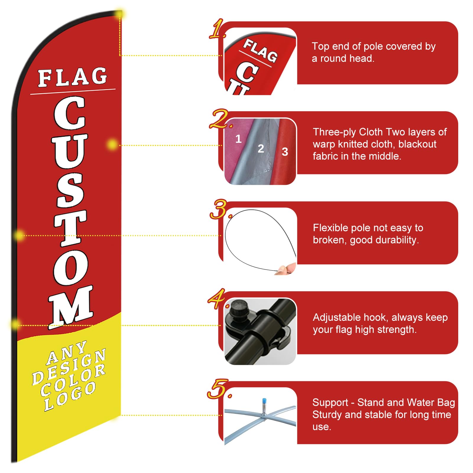 2,8m Banderas de Plumas Personalizadas con Kit de mástil de Aluminio, Base de Soporte y bolsa de agua, Impresión de Logotipo/Texto a doble cara, Letrero Comercial Personalizado para Publicidad