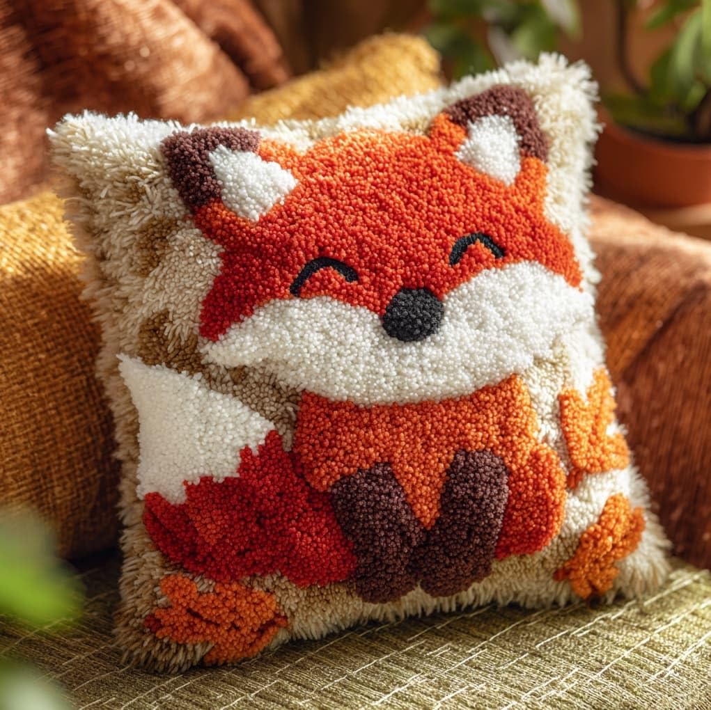WallustrioaW DIY Latch Hook Kits 43x43cm,Animal Little Fox