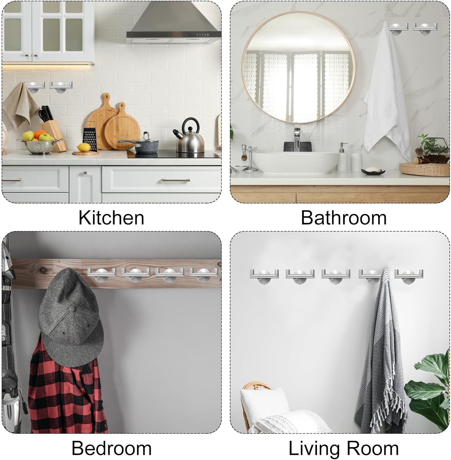 PATIKIL Double Towel Hook, 4Pack Stainless Steel Wall Mounted Hanger Round Towel Holder for Hanging Bathroom, Bedroom, Dormitory, Hang Towel, Clothes, Coat, Robe, Hat, Silver Tone