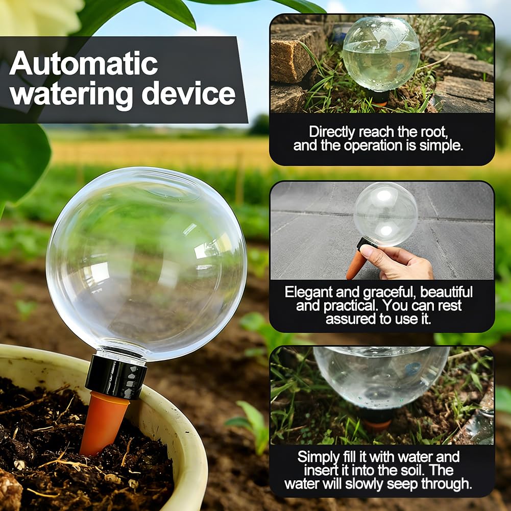 Lot de 4 boules d'eau pour plantes, auto-arrosage, auto-arrosage des plantes, pour l'intérieur et l'extérieur, arrosage automatique transparent des plantes (transparent)