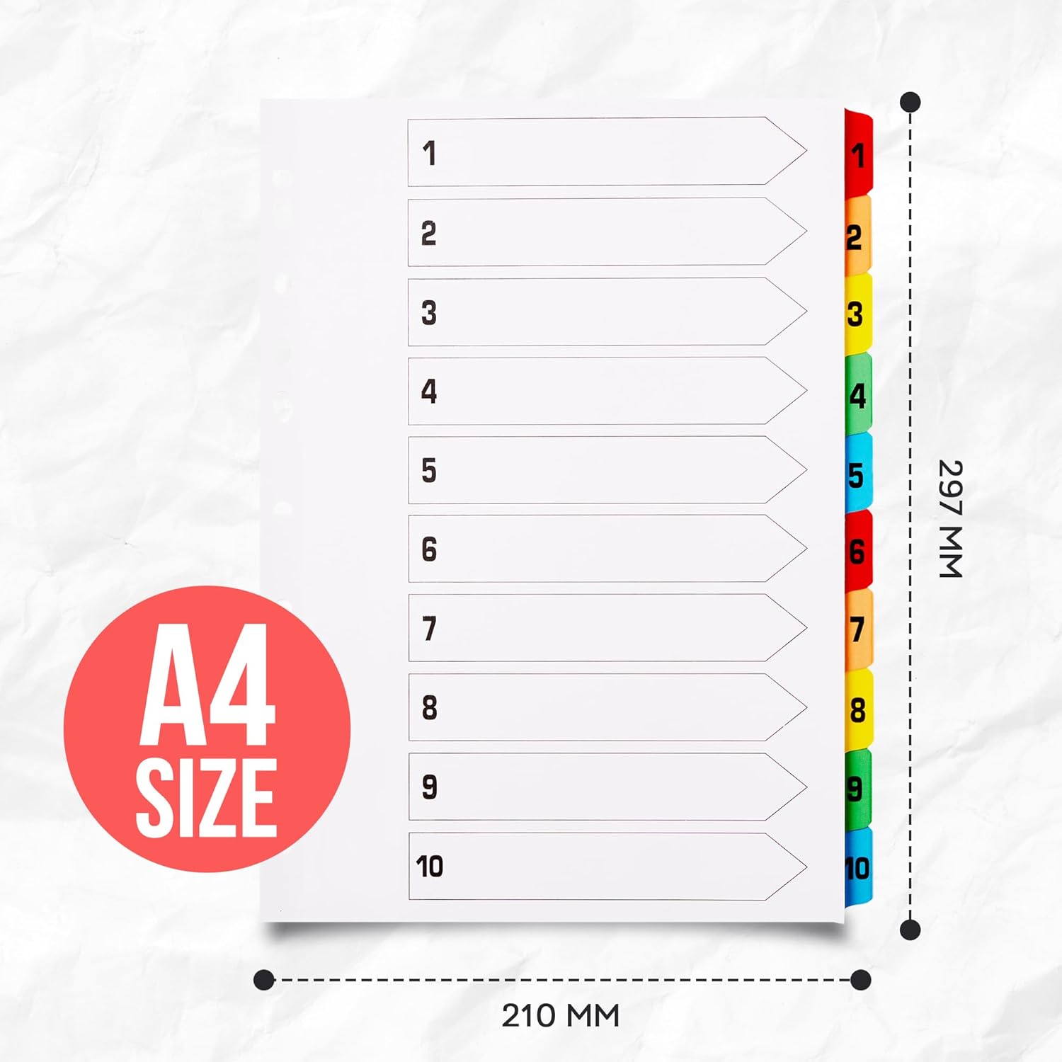 A4 File Dividers - 10 Part Folder Dividers for Ring Binders & Lever Arch Files (25 Pack)