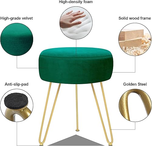 Miniatura 21 de GERANT Taburetes de tocador multifuncionales – Taburete otomano redondo de terciopelo moderno – Taburete tapizado – Taburete de mesa auxiliar con