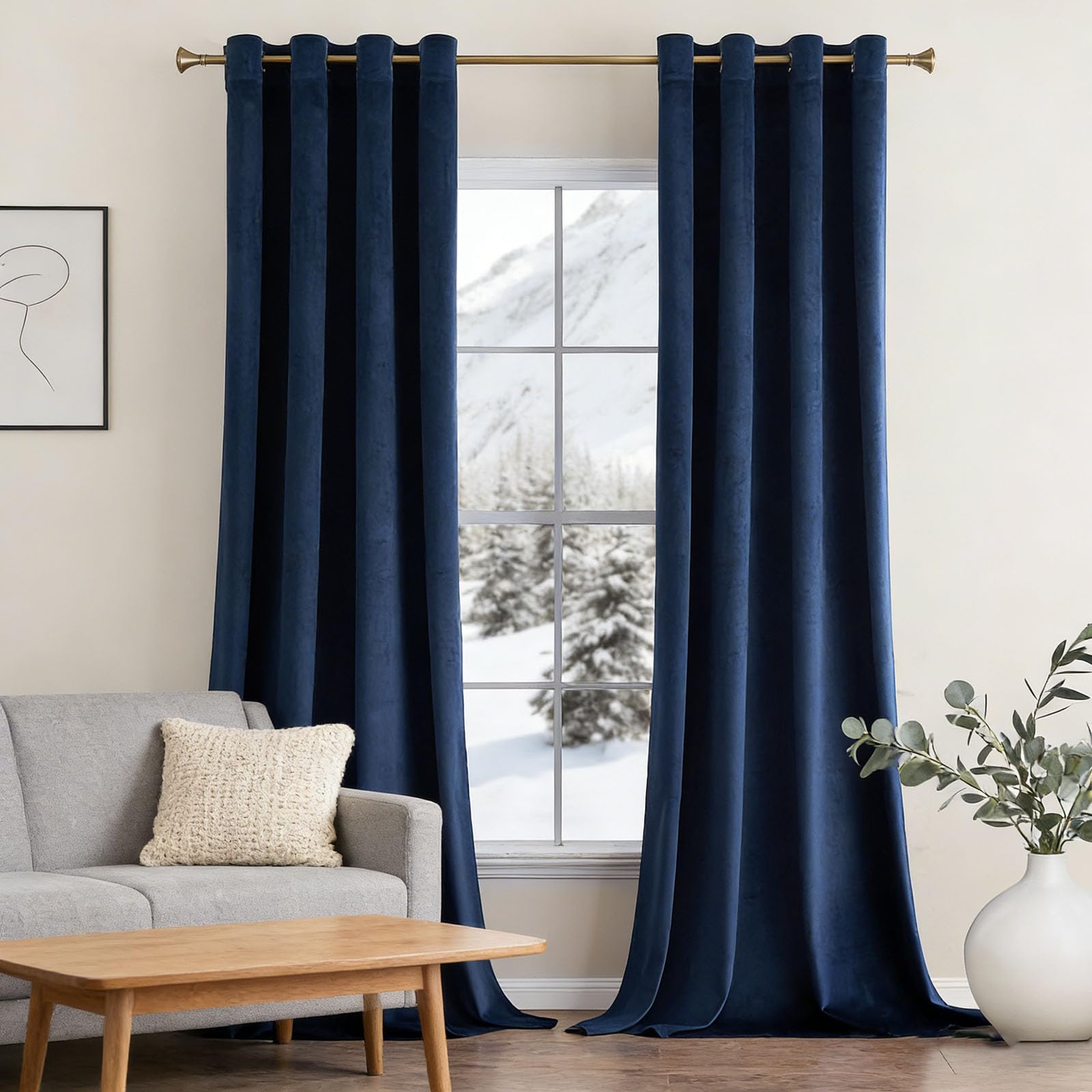 Rideau occultant bleu foncé 155x195 cm à oeillets isolant et anti UV pour la chambre