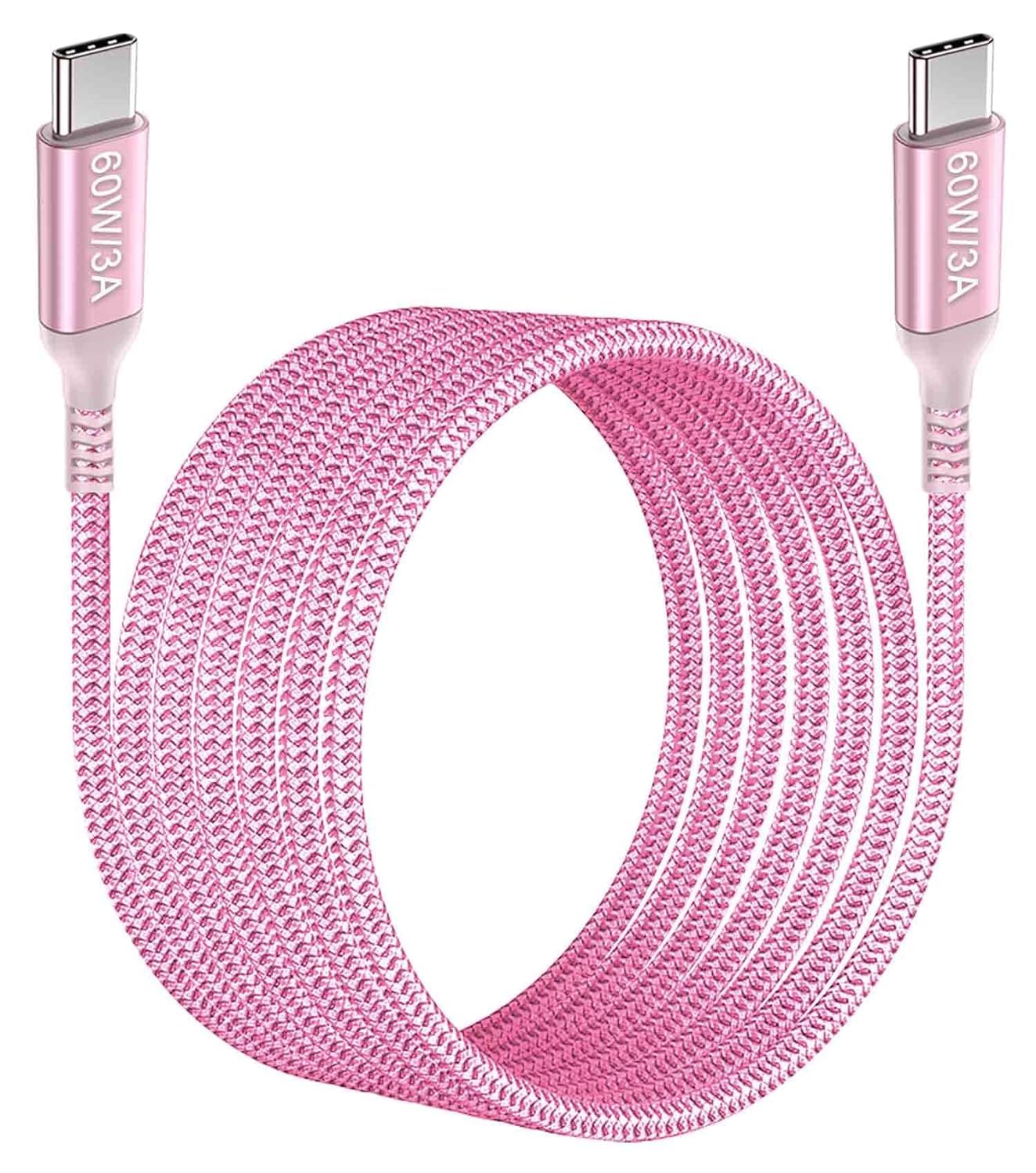 Awnuwuy 60W USB C to USB C Cable 10ft Pink Long Type-C Fast Charging Charger Cord Compati…