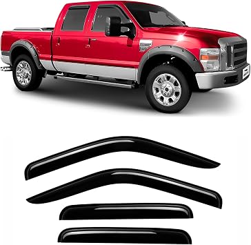 Voron Glass Tape-on Extra Durable Rain Guards for Ford F250 to F550 Super Duty 1999-2016 SuperCrew, Window Deflectors, Vent Window Visors, 4 Pieces - 100850