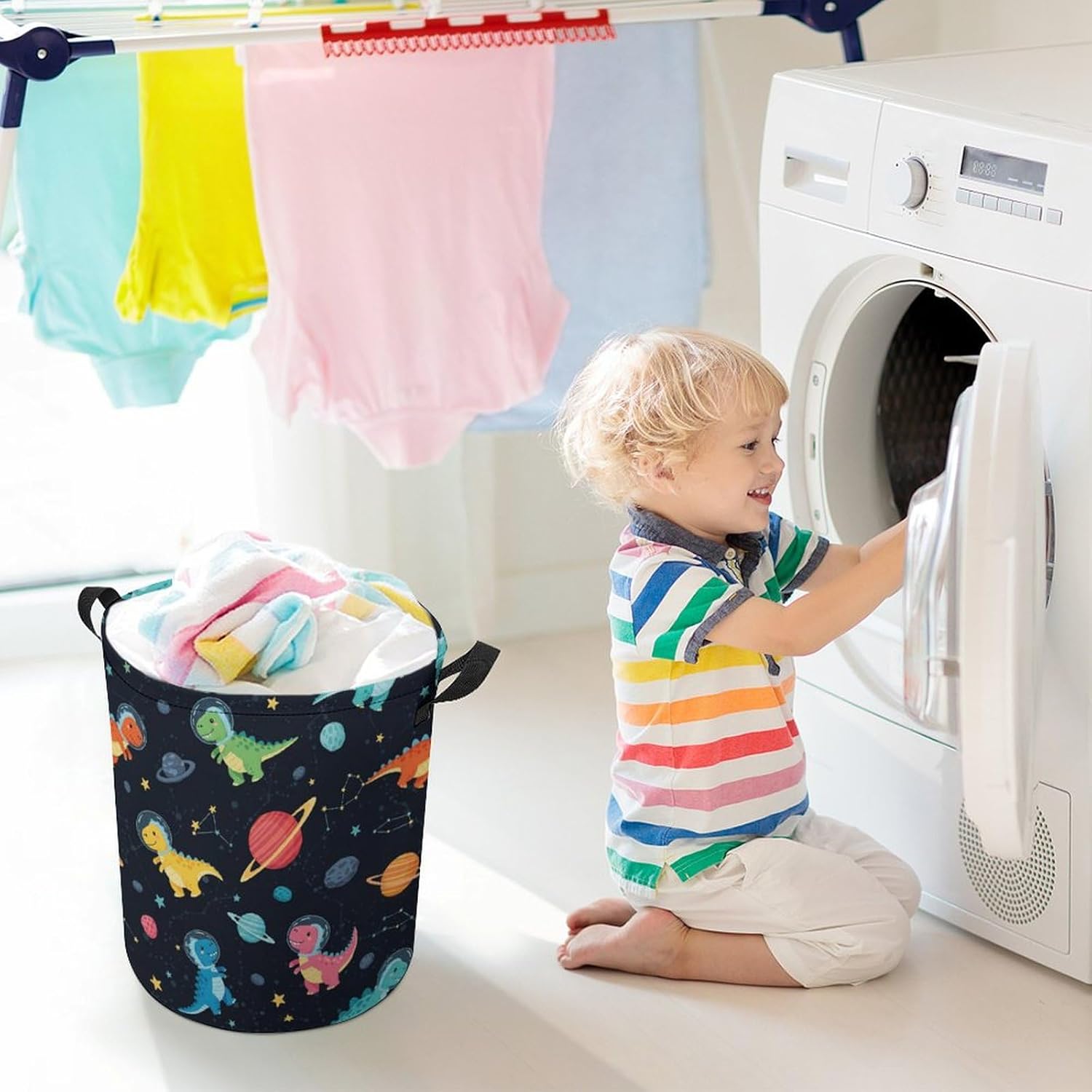 Space Dinosaur Laundry Basket Dinosaur Decor Boys Hamper Clothes Hamper Toy Storage Bin for Kids Bedroom Bathroom