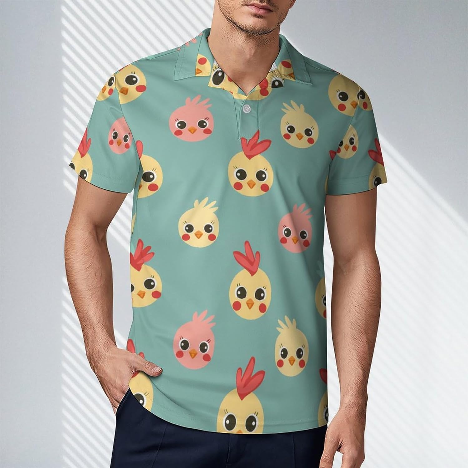 Cute Chicken Head Novelty Men's Short Sleeve Shirt Golf Tennis Shirts Work T-Shirt Sport Tee