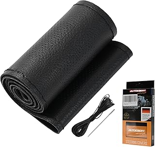 AUTOXBERT 38cm/15 Genuine Leather DIY Steering Wheel Cover Soft Hand Sewing On Wrap Cover with Needles Thread fit for VW Ford Nissan Kia Vauxhall
