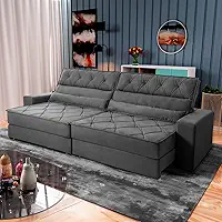 Sofá Retrátil Reclinável 2.50m Albany Suede Velut Cinza Molas Ensacadas - King House