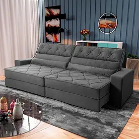 Sofá Retrátil Reclinável 2.50m Albany Suede Velut Cinza Molas Ensacadas - King House