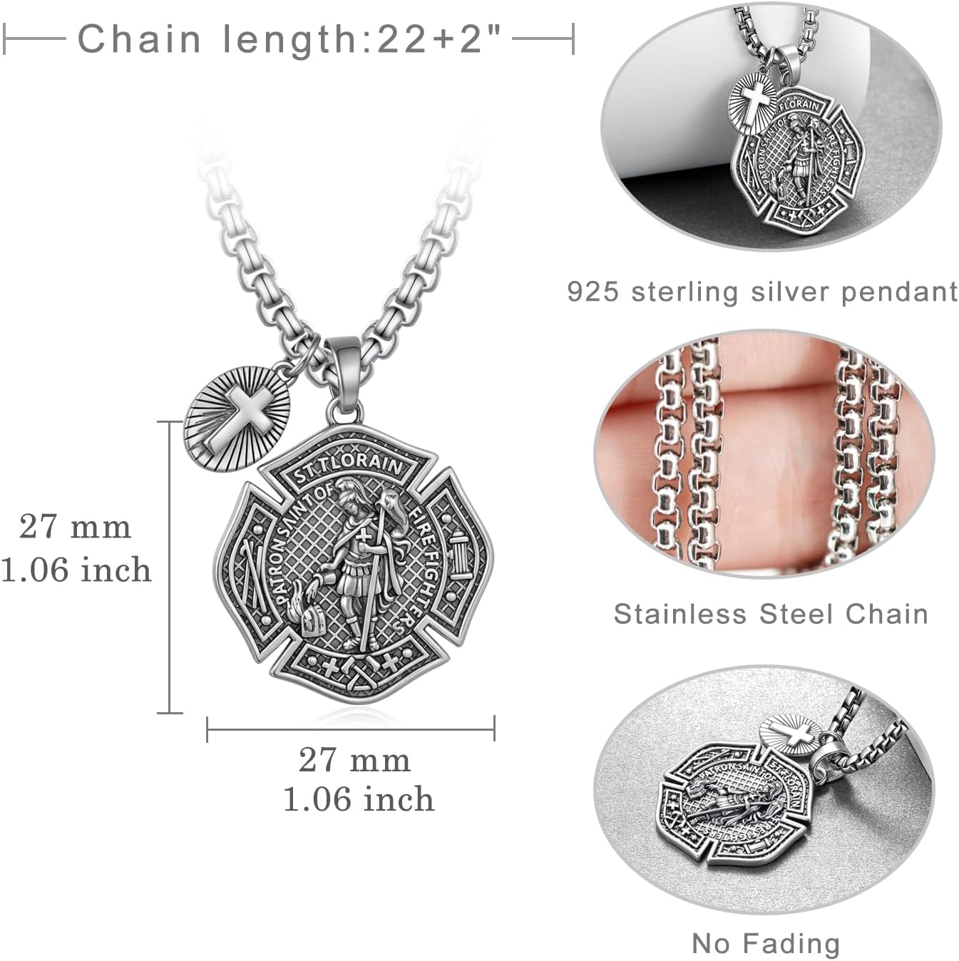 St Florian Patron Saint of Firefighters Necklace 925 Sterling Silver Patron Amulet Medal Jewelry for Men Women - Image 4