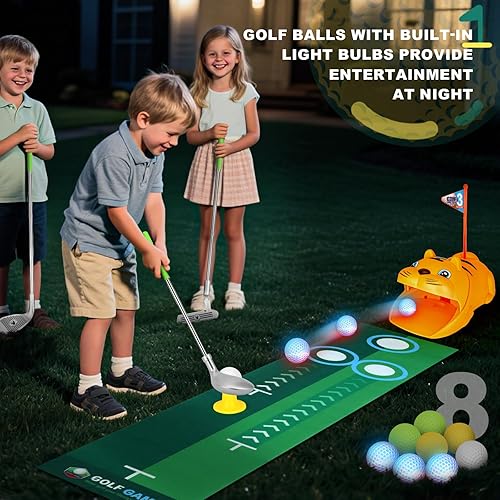 Miniatura 3 de Juego de golf de juguete mejorado para niños con tigre para niños de 3 a 8 años, juego de palos de golf para niños pequeños, retorno de golf