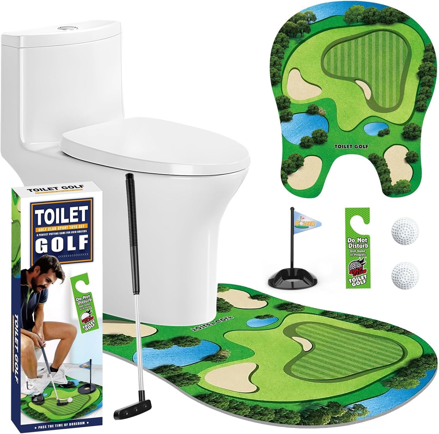 Byffoer Juego de regalo de golf de inodoro, juego de mini golf con raquetas y pelotas, juego de golf, minigolf para casa, set de golf