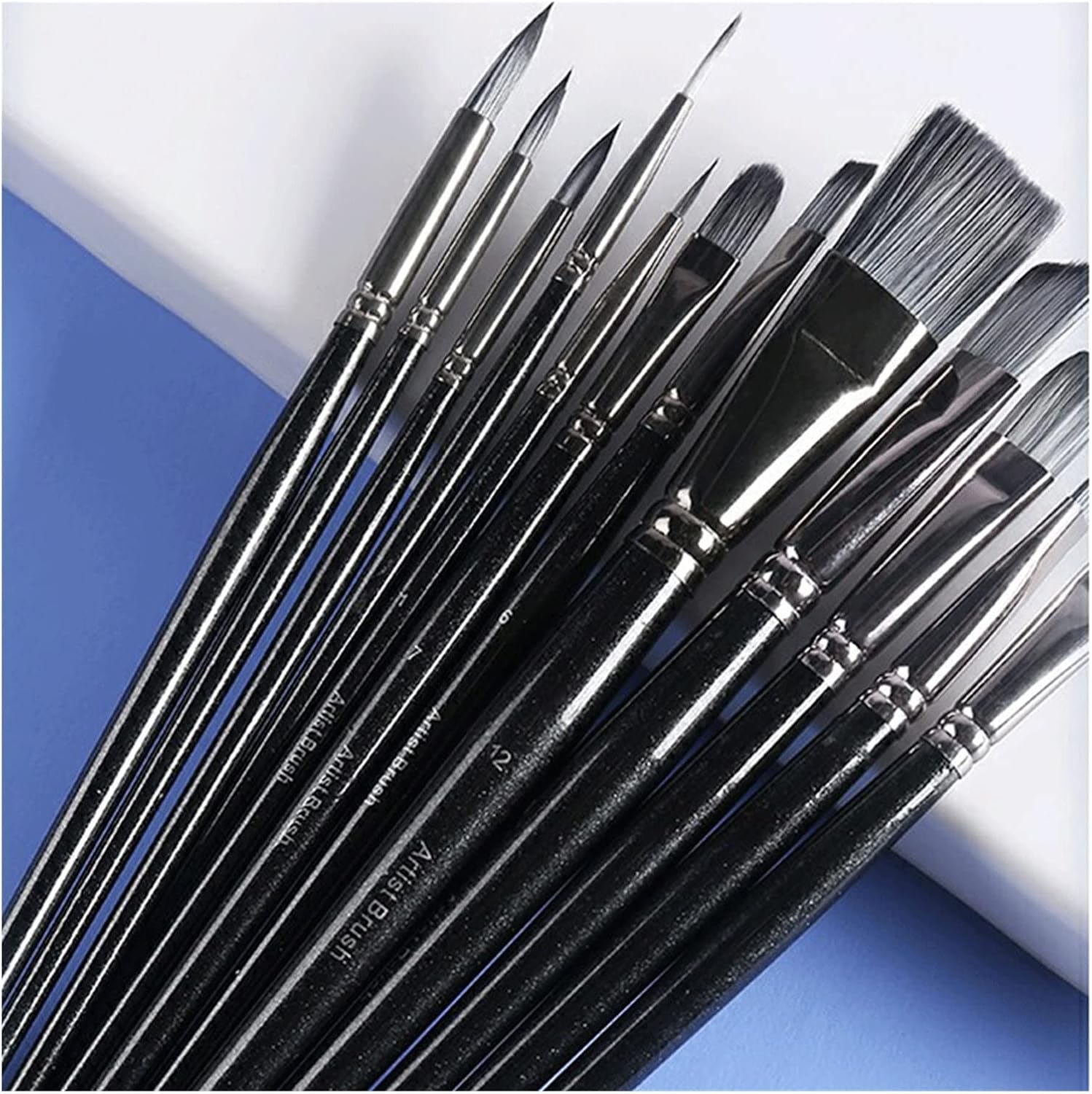 12 Piece Brush Set Nylon Brush Short Stem Oily Acrylic Brush Watercolor Pen Fan Hook Line Brush Set