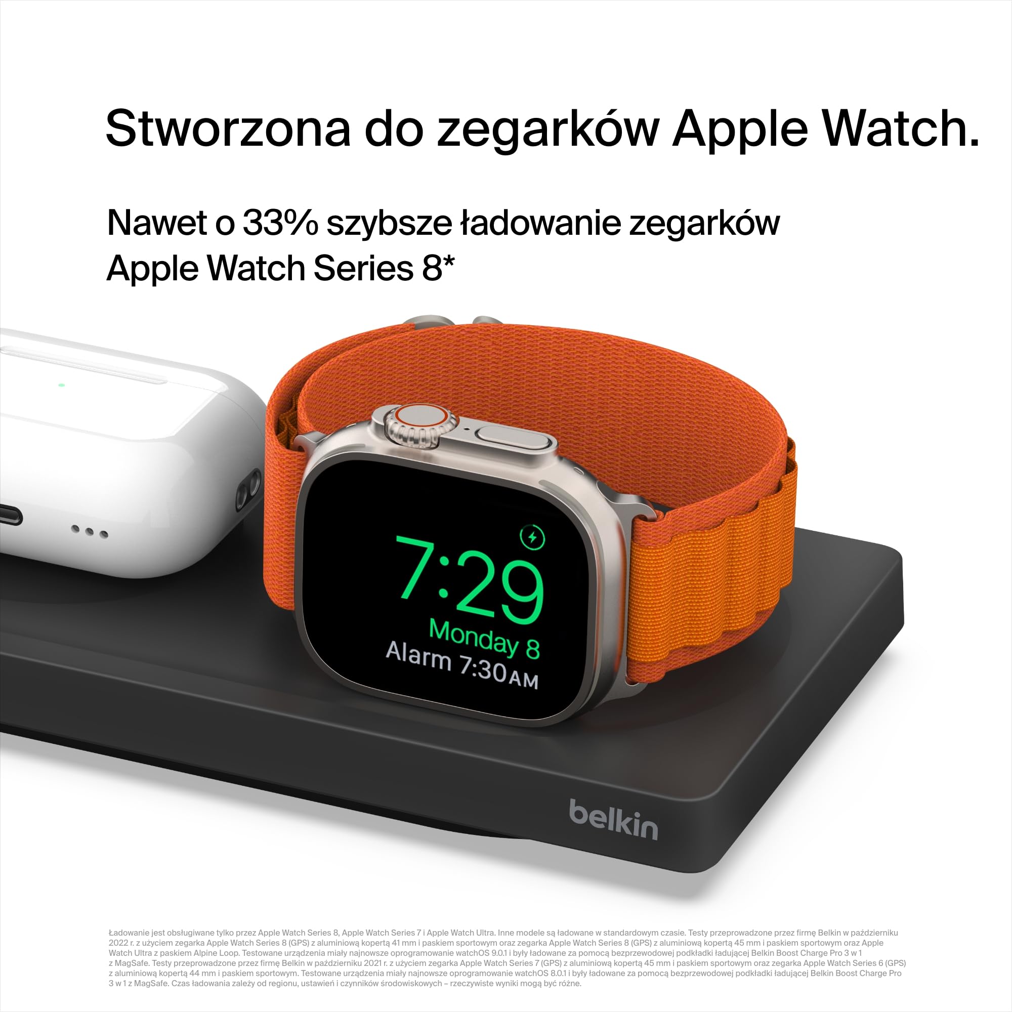 Belkin szybka bezprzewodowa ładowarka MagSafe 3 w 1, z certyfikatem MFi, do urządzeń iPhone 16/16 Plus, 15/15 Plus, 14/13/12, Max, Mini, Apple Watch 10/9/8/7/Ultra i starszych, AirPods 2, AirPods Pro