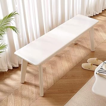 Bench for Entryway, Vintage Solid Wood Dining Bench, Midcentury End of Bed Bench Table with Rounded Corner for Bedroom, Front Door
