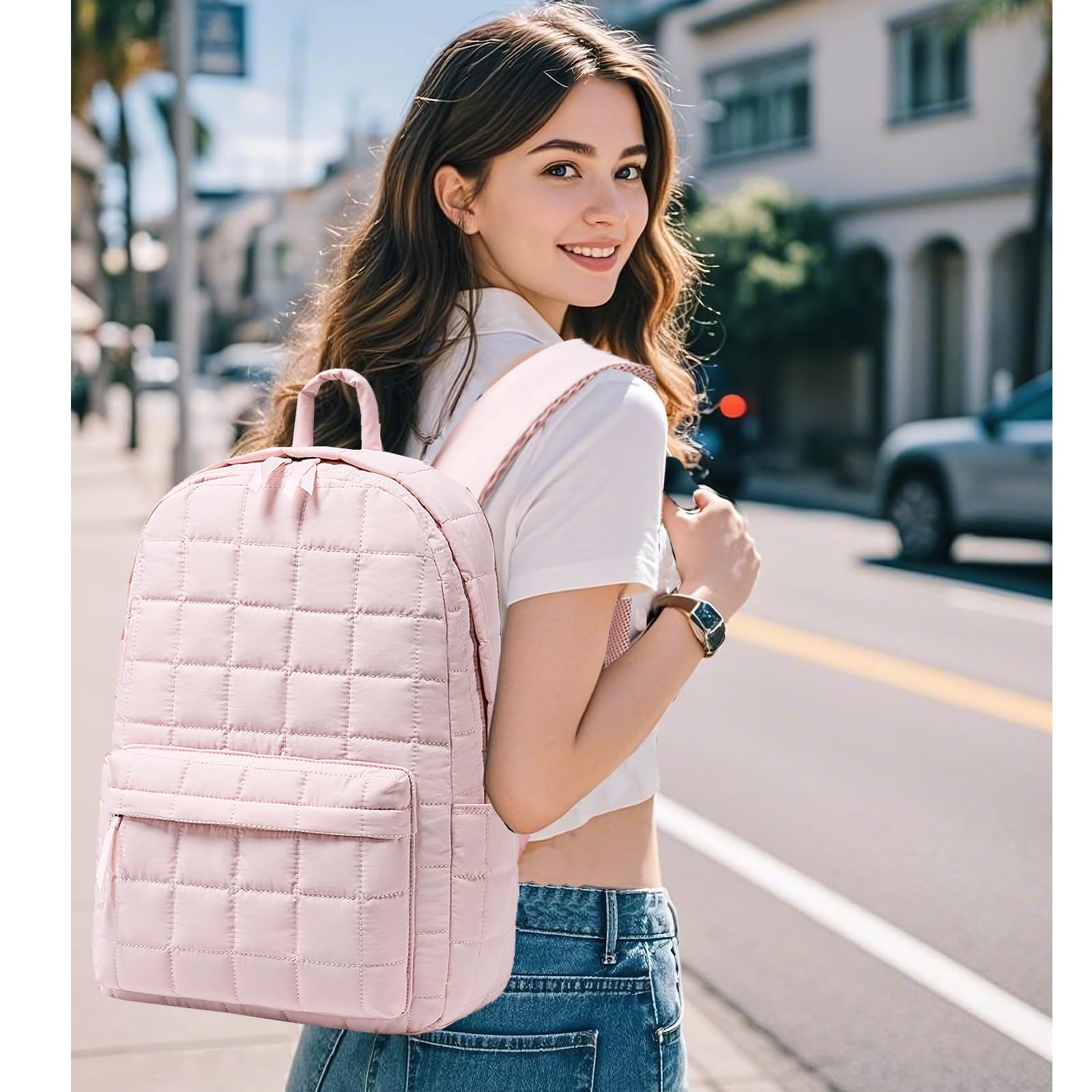 BTOOP Mochila escolar para adolescentes, niñas, mujeres, laptop, universidad, llavero, cartera, para niñas y mujeres, informal, escuela secundaria