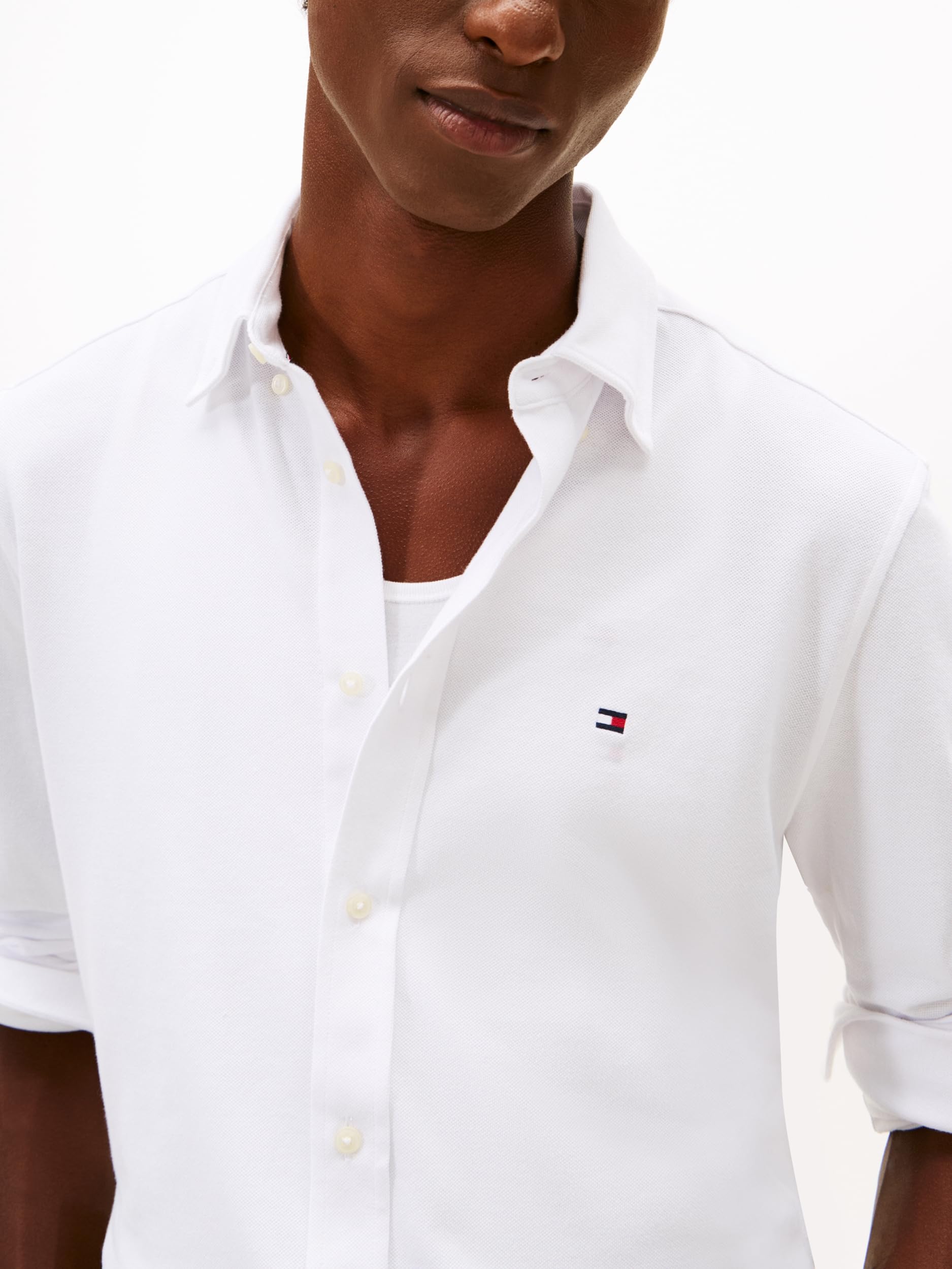 Tommy Hilfiger Męska dzianinowa koszula Pique Featherweight MW0MW41690 L/S, biała, XXL, Biały (biały), XXL