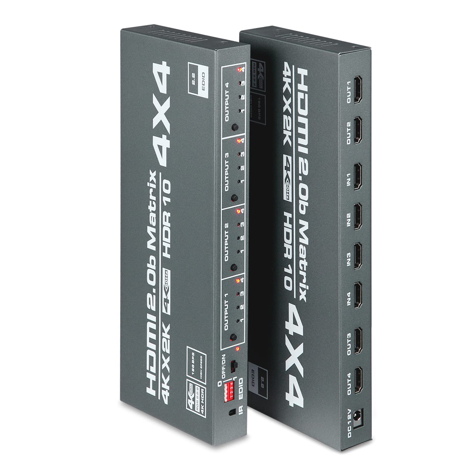 Selector de matriz 4X4,Matriz 4K HDMI 4 entradas 4 salidas Matriz HdMI 2.0 Puertos 4x4 Soporta 4K @ 60Hz 4K Dolby Vision HDR HDCP 2.2 Compatible con mando a distancia (Azul Gris)