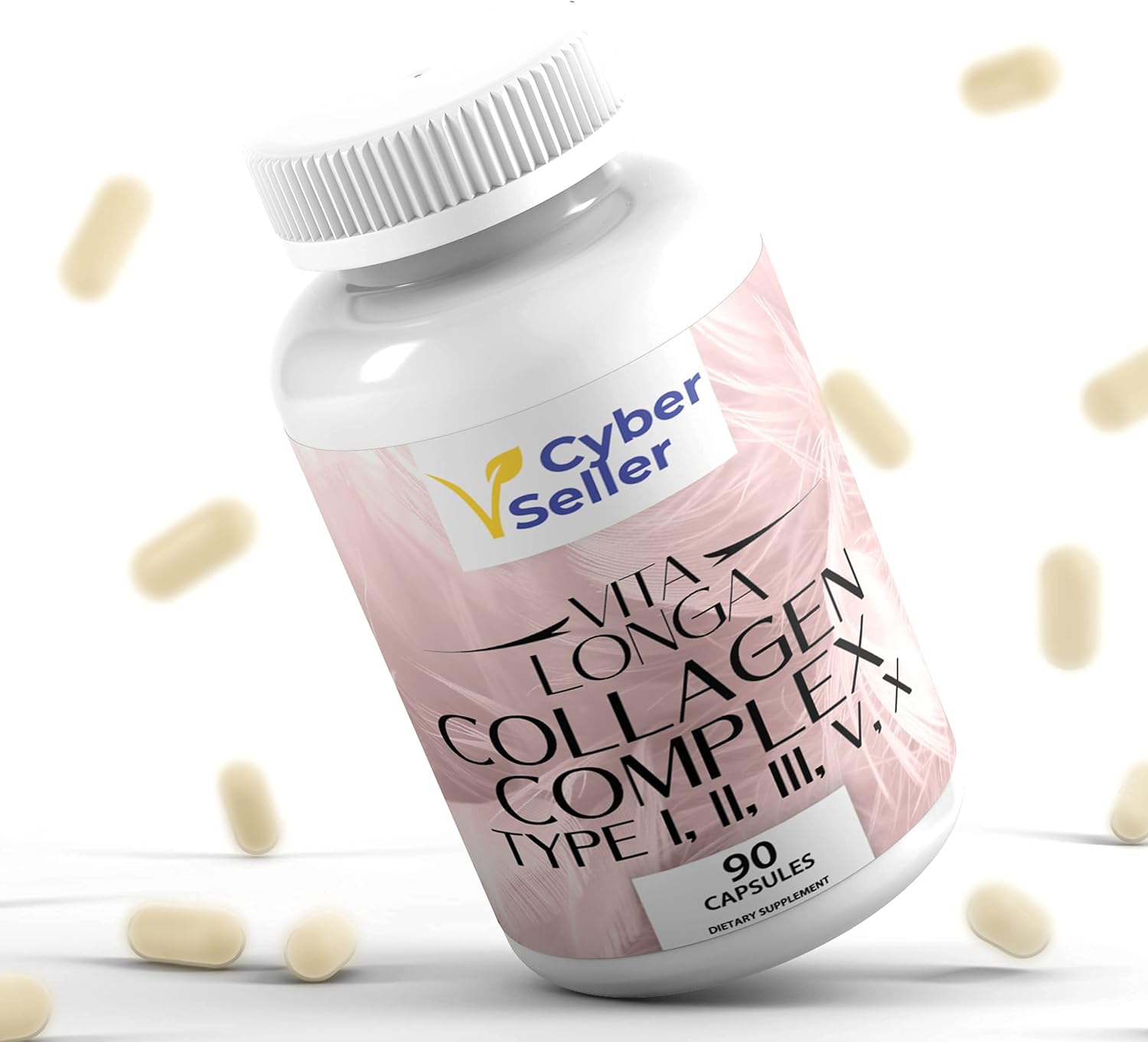 Vita Longa Collagen Supplements – Collagen Complex Type I, II, III, IV, V – 90 Collagen Pills with Vital Proteins – Hair and Skin Health, Joint Support