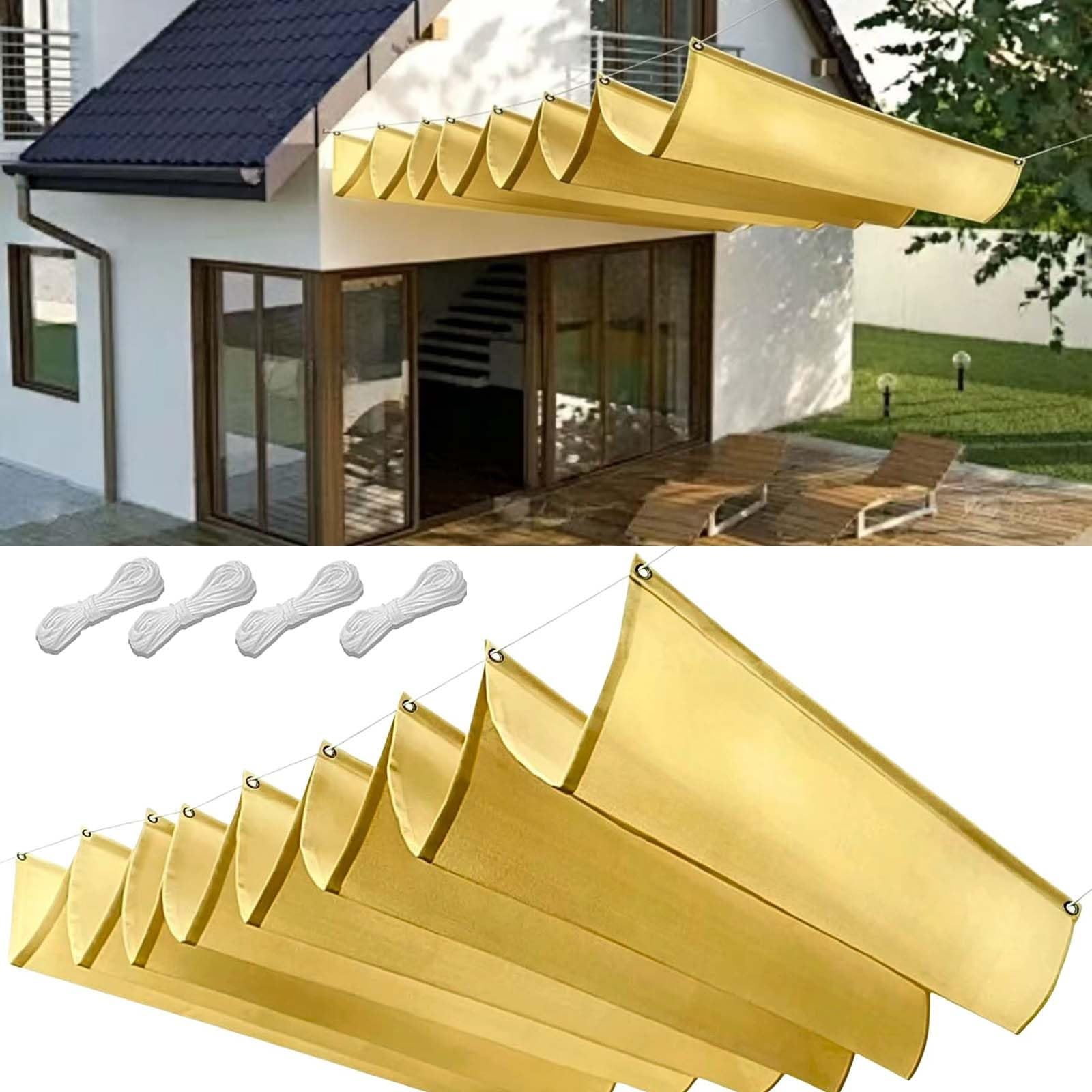 Prostokątny Wodoodporny Żagiel Przeciwsłoneczny 65x180cm Blokujący 98% UV Wodoodporna Pergola Zewnętrzna Z Oczkami I Sznurkiem Do Ogrodu Zewnętrznego, Patio, Trawnika, Piaskowy żółty