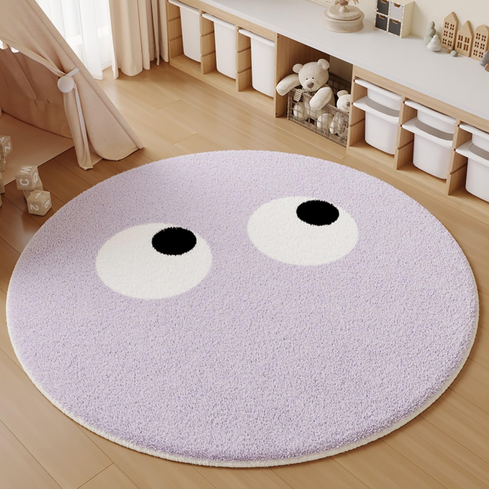 Tapis de salon rond 140x140 cm moelleux et doux de couleur unie
