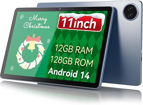 DigiLand 2025 Android 14 Tablet 11 inch Gaming Tablets,MediaTek Helio Octa-Core HD ISP Display Blue Android Tablet 12GB RAM+128GB Storage,Widevine L1,WiFi 6,7000mAh