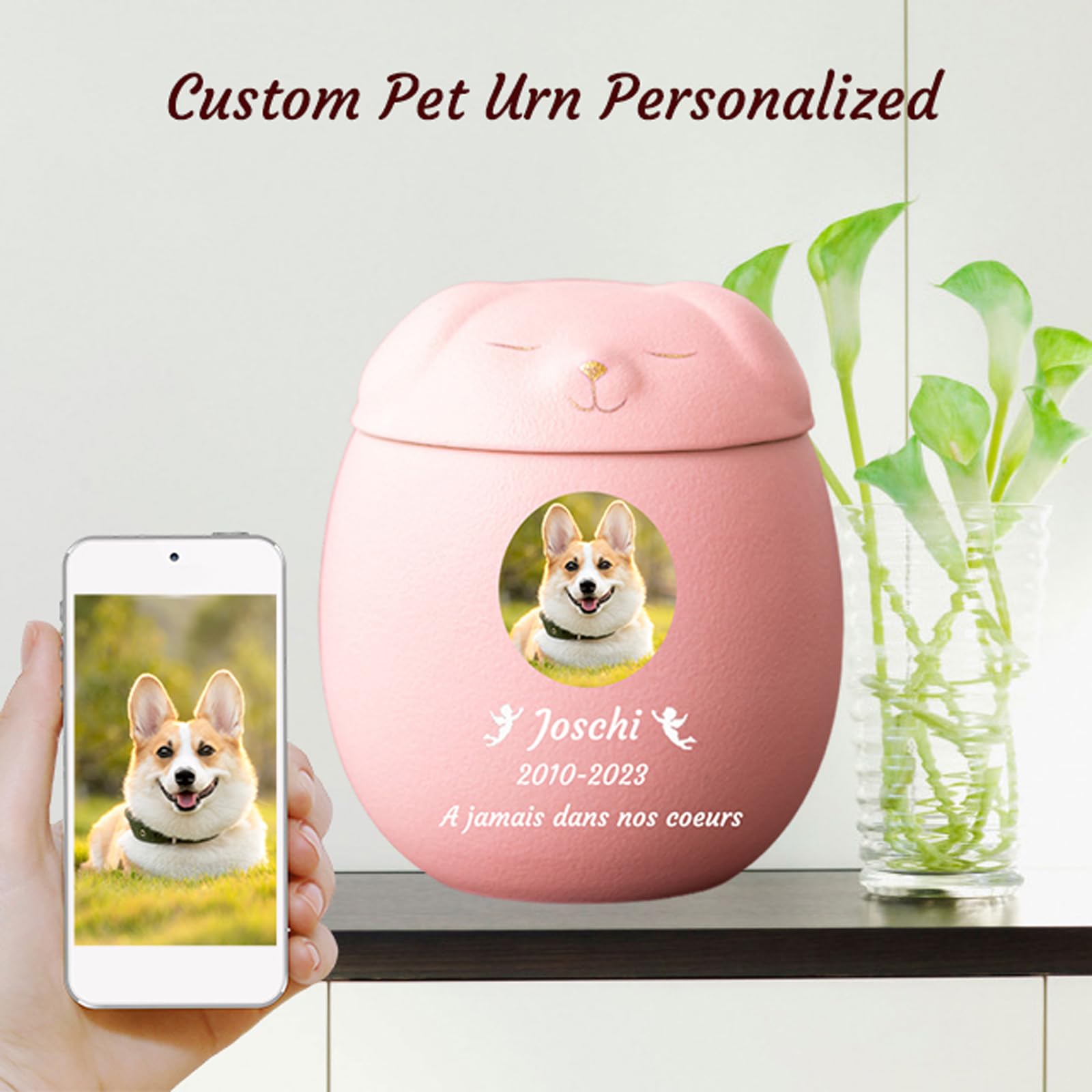 Urne per Cani per Ceneri Personalizzate - Urne per Cani Personalizzate - Urne in Ceramica per la cremazione di Animali Domestici Urne Commemorative per Cani,Rosa,Big