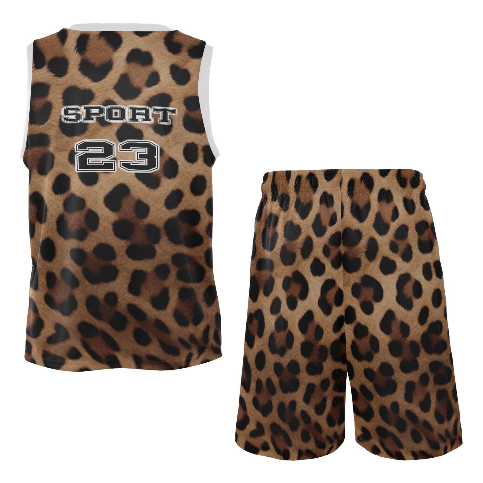 FLildon Leopard Print Boys Basketball Jersey Set Tank Top Shorts Tracksuit Sport Training Suit for Kids, L