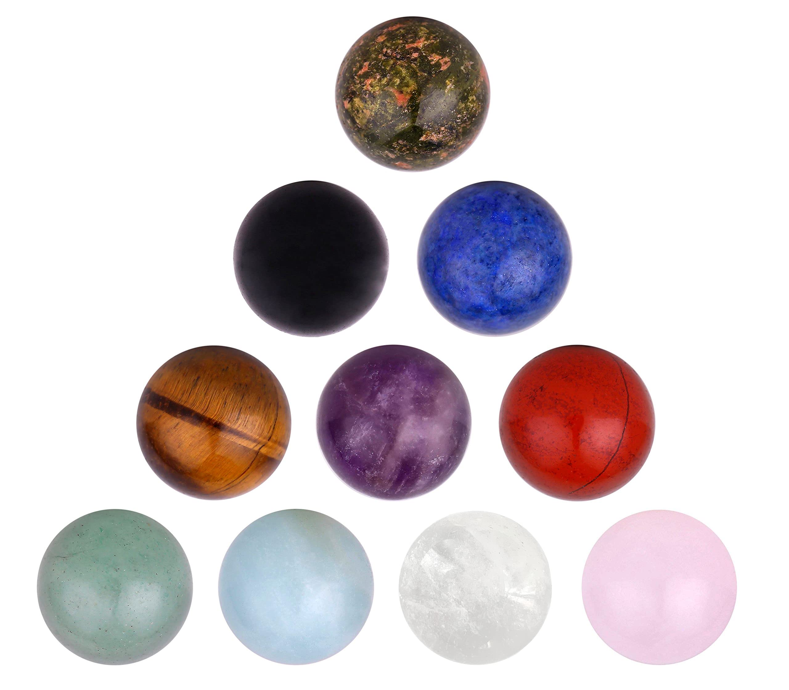 Set 10 sphère Morella avec pierres naturelles 16 mm sphère Chakra pour collier ange avec pendentif dans une pochette en velours