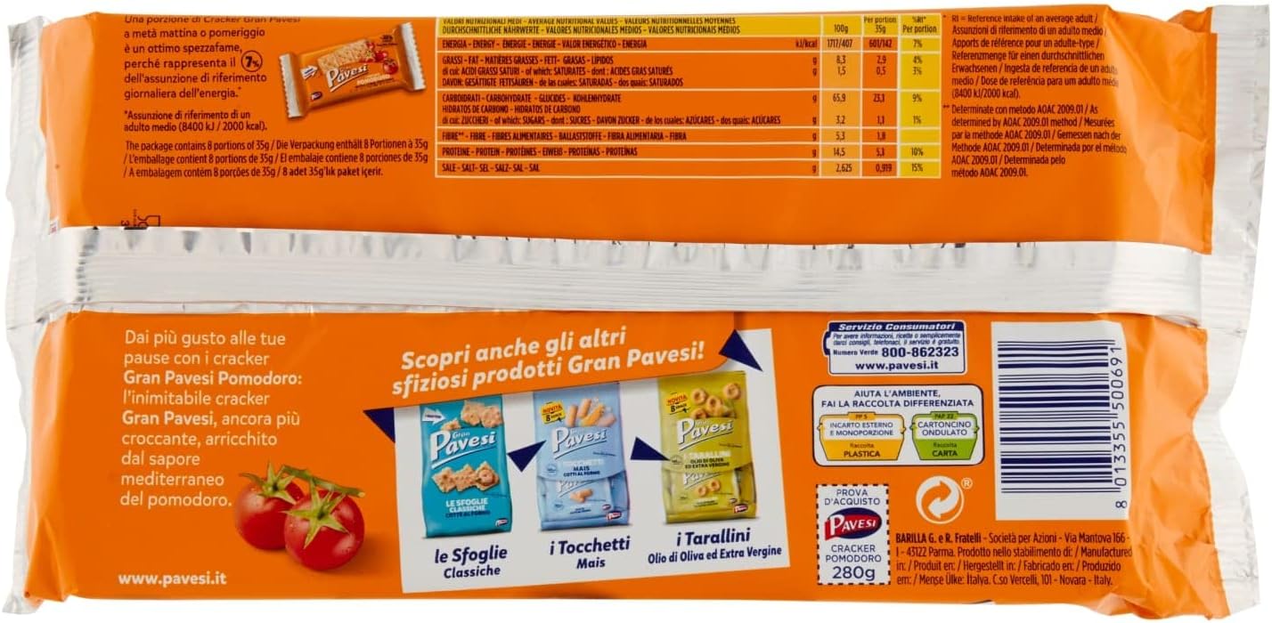 Gran Pavesi Cracker al Pomodoro, Senza Olio di Palma - 8 pacchetti (280g) 280 g (Confezione da 1) - Immagine 3
